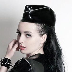 Latex Army Side Cap Hat in black with Zipper detail. Unisex.