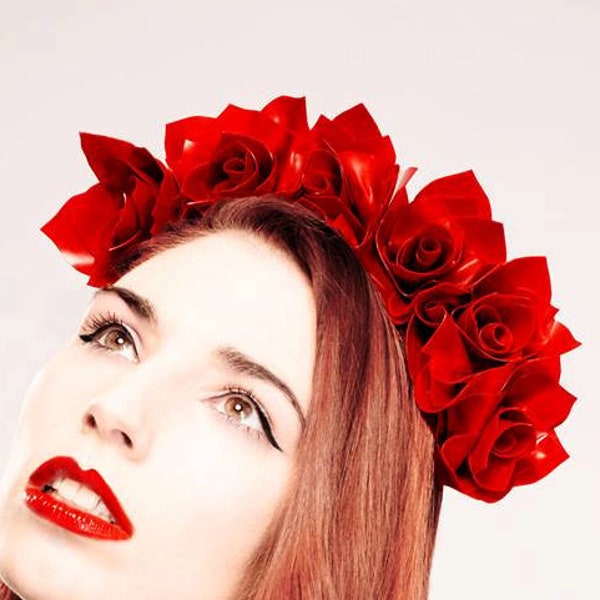 Latex clothing Rose Headdress with 6 hand made latex roses in Red or any other color.