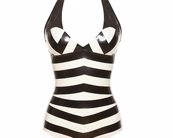 Latex Bodysuit Black and White Vintage Doll.  50s-inspired. Lingerie. Retro.