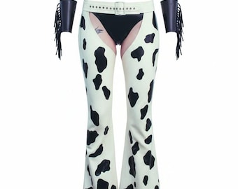 Latex Pants Trousers Cow girl Chaps, in Black and White.
