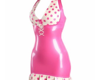 Latex dress Open b. Fuchsia Princess in Metallic Fuchsia and White. BRA NOT INCLUDED.