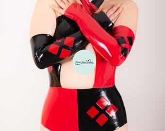 Latex Gloves Harley Fingerless long opera in red and black or in any other colors (a pair). Unisex.