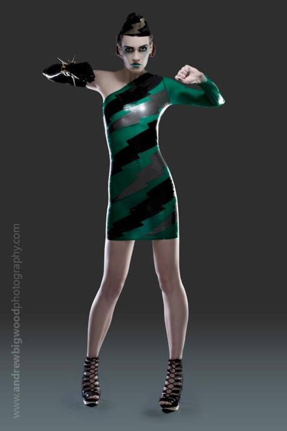 one shoulder latex dress Kaylin One Shoulder Latex Mini Dress - Black