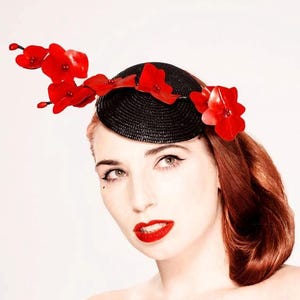 Latex clothing Wild Orchid fascinator hat in Red or any other colors. image 2