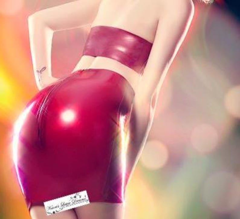 Latex Lingerie See Through detail Halterneck Bra in metallic red, black and translucent pink. image 9