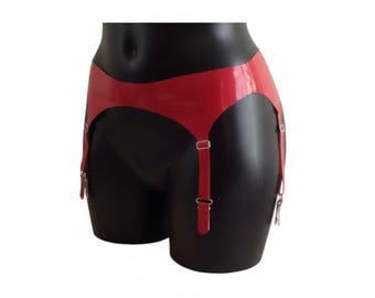 Lencería de látex Pin Up roja Liguero en rojo o cualquier otro color.