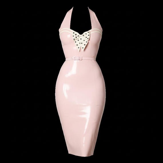 Latex Dress Pin up Betty in Baby Pink and White. Belt Not Included. Lingerie