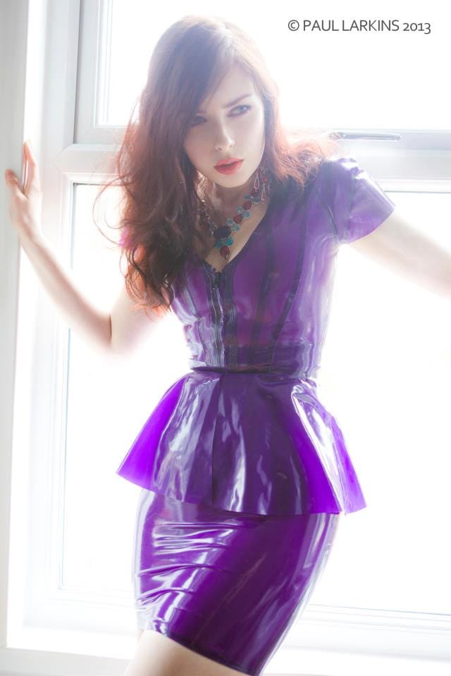 Latex clothing Pencil skirt in Semi transparent Mauve. lingerie.