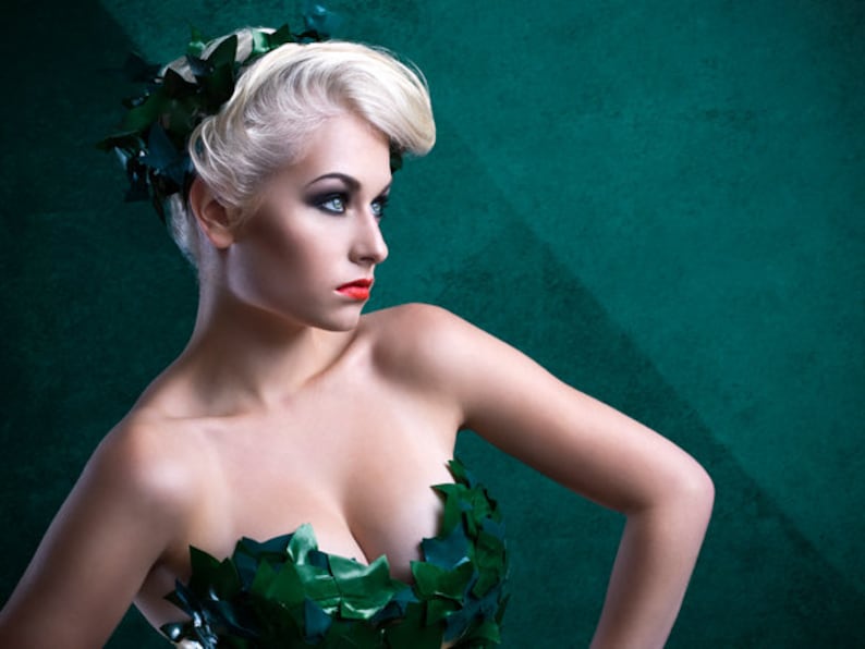 Latex clothing Poison Ivy Body suit in Metallic Green and Forest Green Cosplay Lingerie