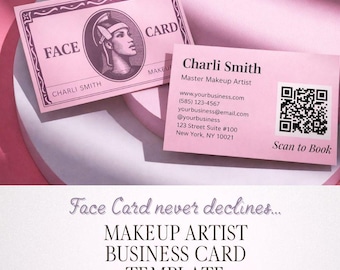 Face Card | Business Card DIY Template for Makeup Artist | Editable Canva for Beauty Professionals | Digital Download | QR Code | 2x3.5"