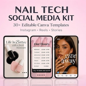 Nail Salon DIY Social Media Templates | Pink Gradient | Editable Canva, Digital Download | Beauty Instagram, Reels, Story | Nails Marketing