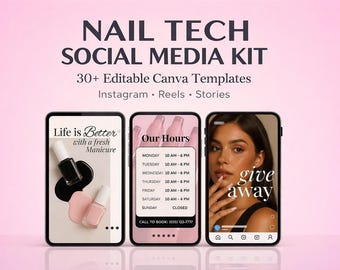 Nail Salon DIY Social Media Templates | Pink Gradient | Editable Canva, Digital Download | Beauty Instagram, Reels, Story | Nails Marketing