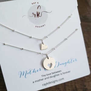 Mothers day gift to wife, Mom daughter heart cutout necklace set, Wife birthday gift from husband, First mother's day present idea