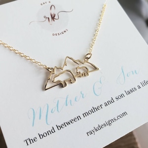 Mother son gift, mama and baby bear pendant, new mother gift, gold festoon mother child  mountain, mom birthday gift, mothers day, adorable