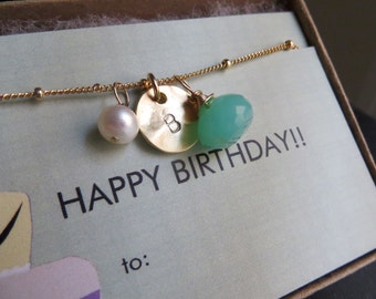 October birthstone necklace, initial necklace, personalized birthday gifts, October birthday card & gift, opal birthstone