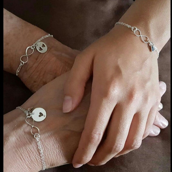 Silver Mother Two Daughter Infinity Bracelet Set of 3 Mother 2