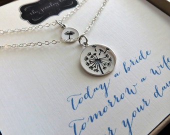 Dandelion mother daughter necklace, mother of the bride gift,  sterling silver charm, mother daughter jewelry sets, gift for mom