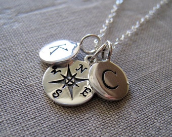 personalized compass necklace, valentines day gift for wife, world traveler, girlfriend, gift for her, journey, long distance relationship