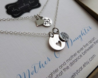 Mother daughter long distance gift, Mother daughter compass necklace set, going away daughter college send off gift, goodbye present