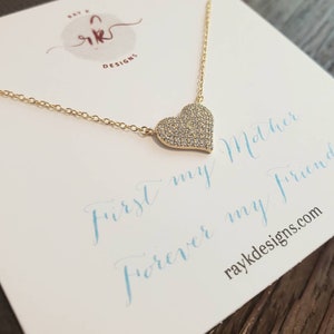 Mom gift, cubic zirconia diamond heart necklace, stepmother birthday, wedding day Sparkling heart pendant, mum present, mother of the bride