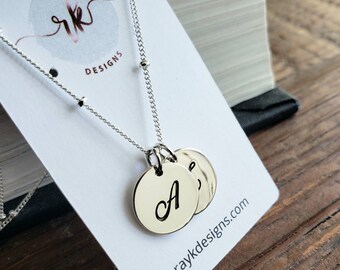 Classic initial necklace, personalized Christmas gift for mom, couple jewelry, his and hers, sterling silver, script, sister gift, holiday