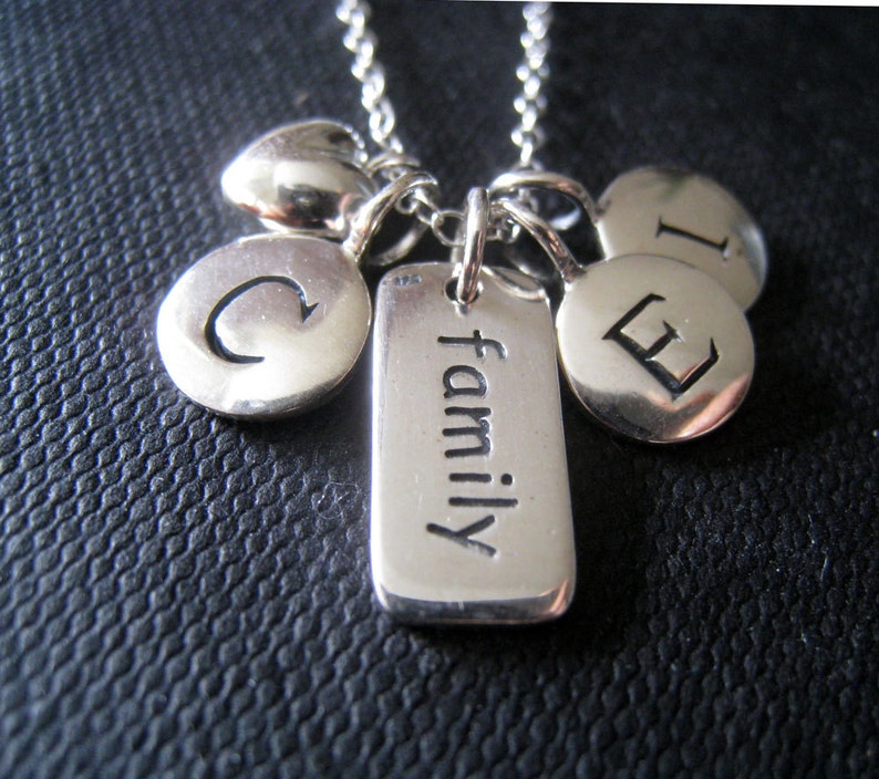 Christmas gift, Family initial necklace, personalized jewelry, birthday gift for mom, 3 initial necklace, grandmother, reunion, word charm image 2