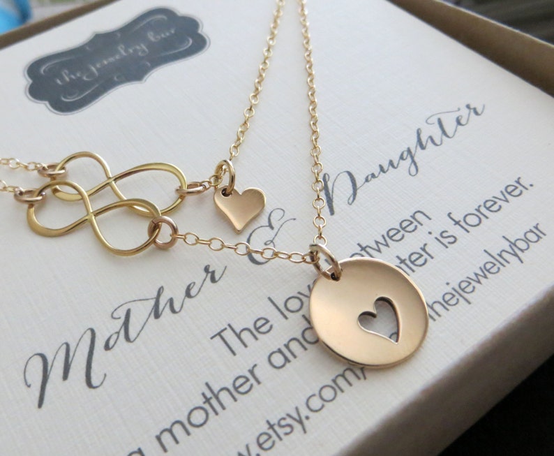 Mother daughter necklace, best Christmas gift for mom, infinity heart charm, wedding day from bride, mother of the bride gift from daughter image 3