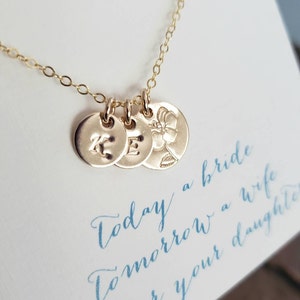 Mother of the bride gift from daughter, Personalized Birth flower necklace, mother of bride wedding gift, wild flower, stepmother, 2 initial