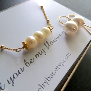 bloem meisje eerste parel sieraden set ivoor parel ketting & oorbellen, junior bruidsmeisje cadeau, leuke bruiloft sieraden, bloem meisje voorstel cadeau