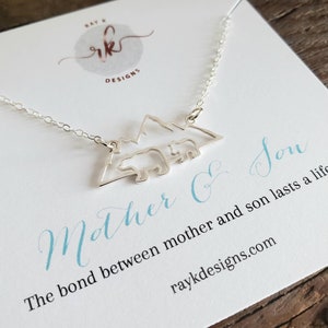 Mother son jewelry, mama and baby bear necklace, festoon charm, mom gift from son, mom of boys Christmas gift, new mommy birthday gift image 2