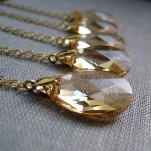 Collana di cristallo Swarovski, set di 4 gioielli damigella d'onore, champagne oro, solitario, regalo di festa nuziale, giorno delle nozze, golden shadow
