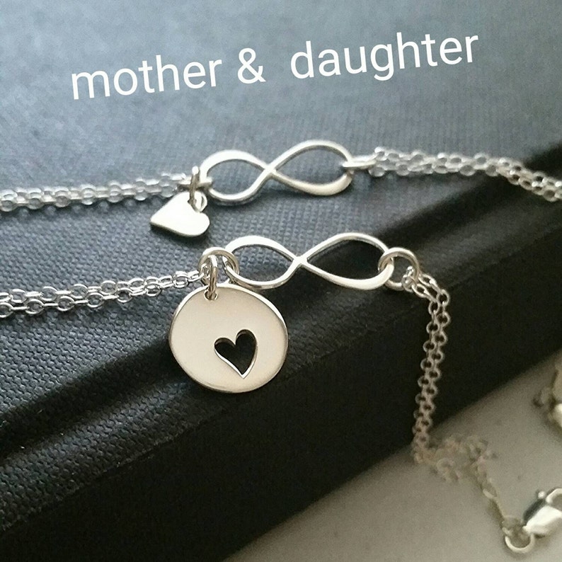 Mother of the bride gift from daughter, mom daughter infinity heart bracelet, mum birthday gift, wedding day shareable set mom of the bride sterling silver