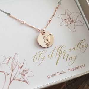 May Birthday gift for her, Lily of the valley birth flower necklace, custom hand stamped charm jewelry, birthday gift, dewdrop chain, women