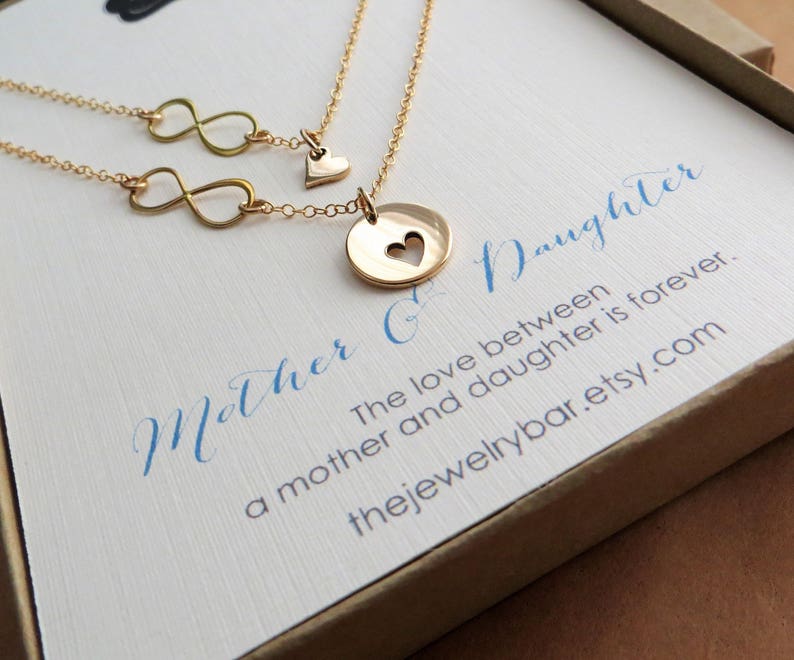 Mother daughter necklace, best Christmas gift for mom, infinity heart charm, wedding day from bride, mother of the bride gift from daughter image 2
