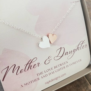 Mothers day gift for Mom, mother daughter double heart necklace, mixed metal finish, rose gold, bonus mother birthday present from daughter