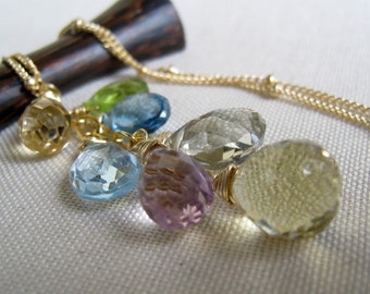 Custom multi gemstone Necklace, wedding bridesmaid gift, london blue topaz,  amethyst, peridot, pastel hues, colorful bridesmaid jewelry