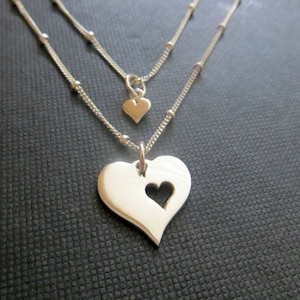 Mother daughter jewelry, 925 sterling silver satellite chain, mother daughter heart necklace, mother child Christmas holiday gift set