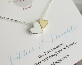 Father to daughter gift, father daughter love heart necklace, Single father child jewelry, Chistmas gift for daughter