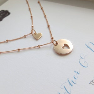 mother of the bride wedding day gift from daughter, gold heart cutout necklace set, matching mom gift from bride, wedding jewelry Thank you