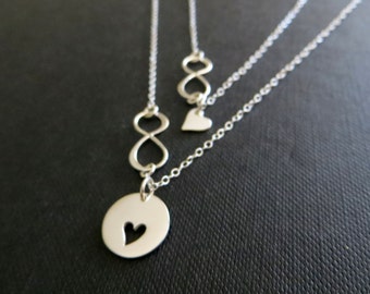 Mother and daughter infinity necklace, mothers day gift, mother daughter jewelry, silver cutout heart necklace, mother child, infinite love