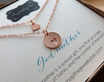 Godmother goddaughter necklace, godmother gift, heart matching set, gift for godmother, goddaughter birthday gift,  baptism