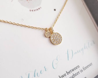 Push Gift for mother mother new baby rhinestone disc necklace. small and big circle eternity necklace, expecting mom birthday gift