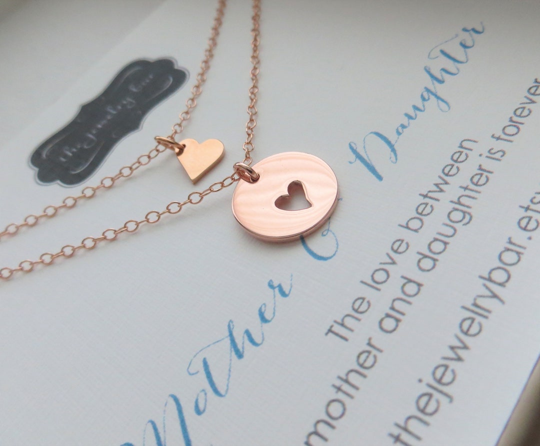 Mother Daughter Necklace Rose Gold Heart Charm Gift for Wife - Etsy