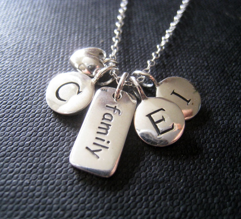 Christmas gift, Family initial necklace, personalized jewelry, birthday gift for mom, 3 initial necklace, grandmother, reunion, word charm image 1