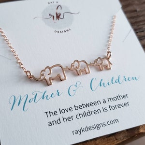 Mom children jewelry, good luck mama two baby elephants necklace, mom birthday gift, mom of son and daughter, Christmas present image 1
