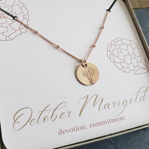 November Birth flower necklace, hand stamped Chrysanthemum charm, custom bridesmaid bridal party, November birthday gift for her