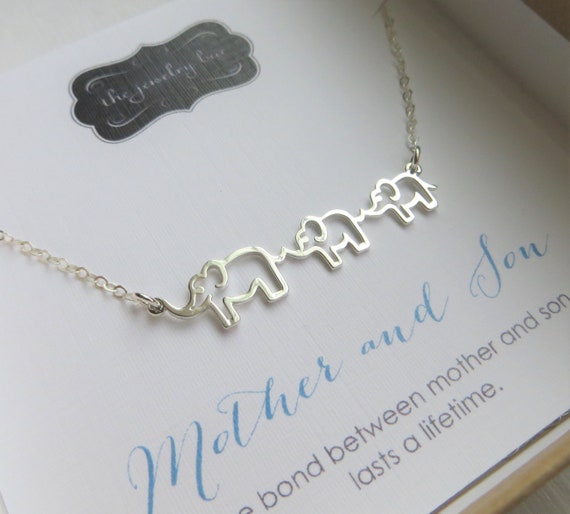 mother and two baby elephants necklace