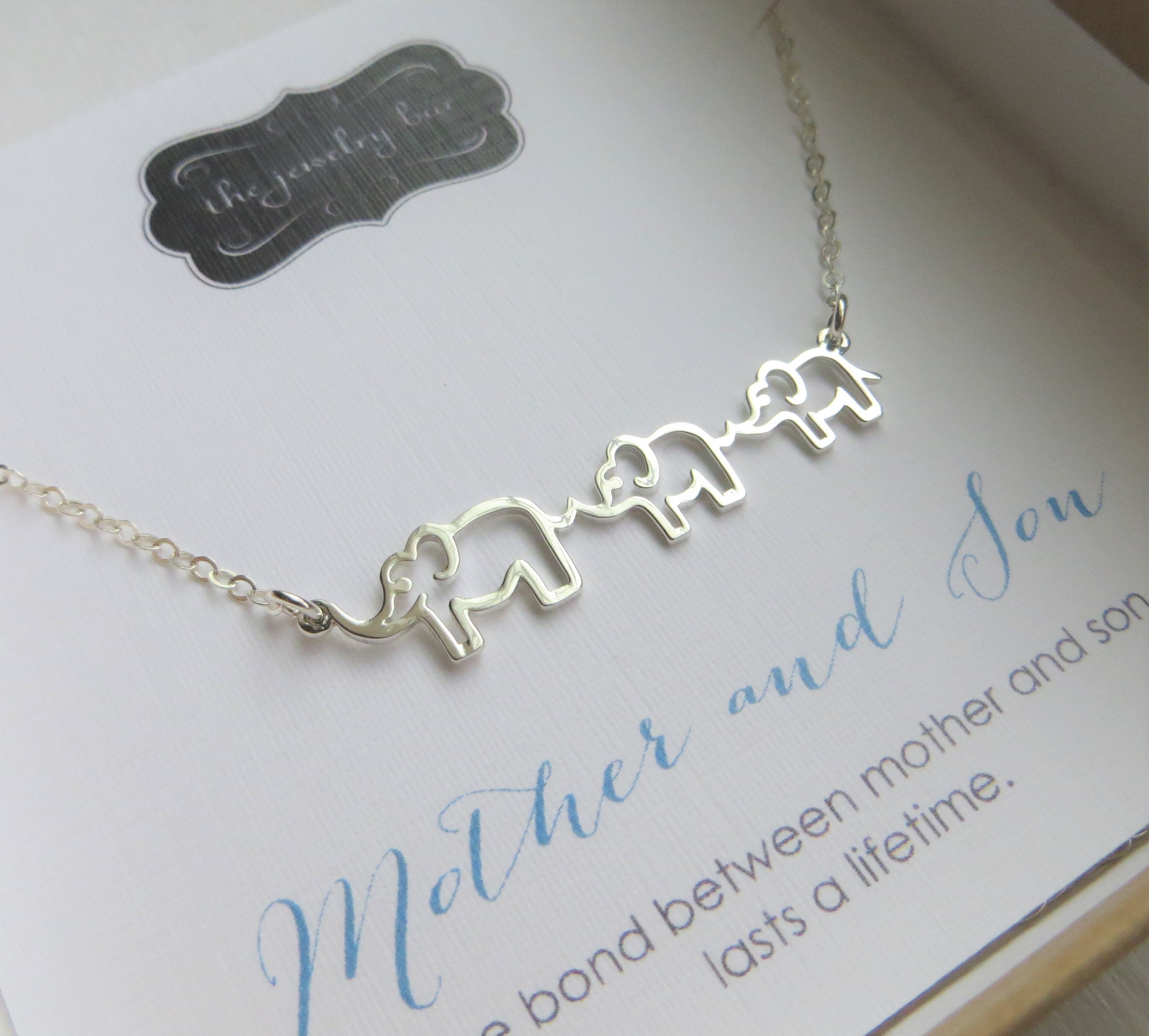 mothers day gift from son Mother two son jewelry mama and baby elephant necklace sterling silver festoon charm mother birthday gift