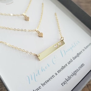 Mother of twins gift, two heart cutout thin bar necklace, 925 sterling silver, mom of 2 daughter Valentine&#39;s Day gift, bar necklace set