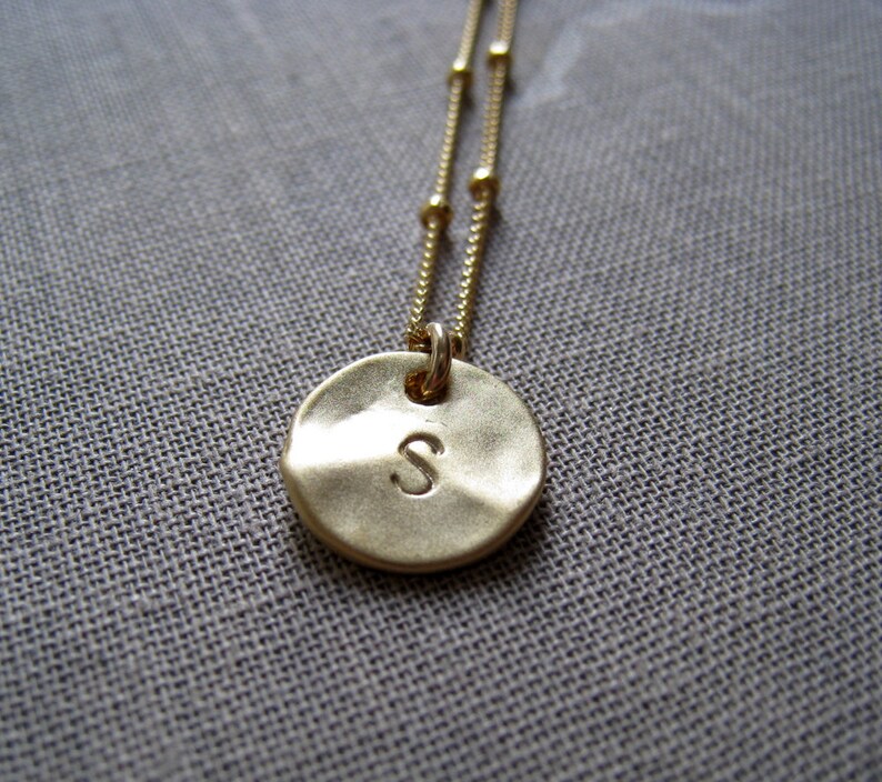 Initial Necklace Simple Organic Gold Letter Charm Necklace Etsy